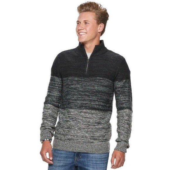 NWT Mens Extra Large Urban Pipeline 1/2 Zip Pullover Sweater Black & Gray - Picture 1 of 9